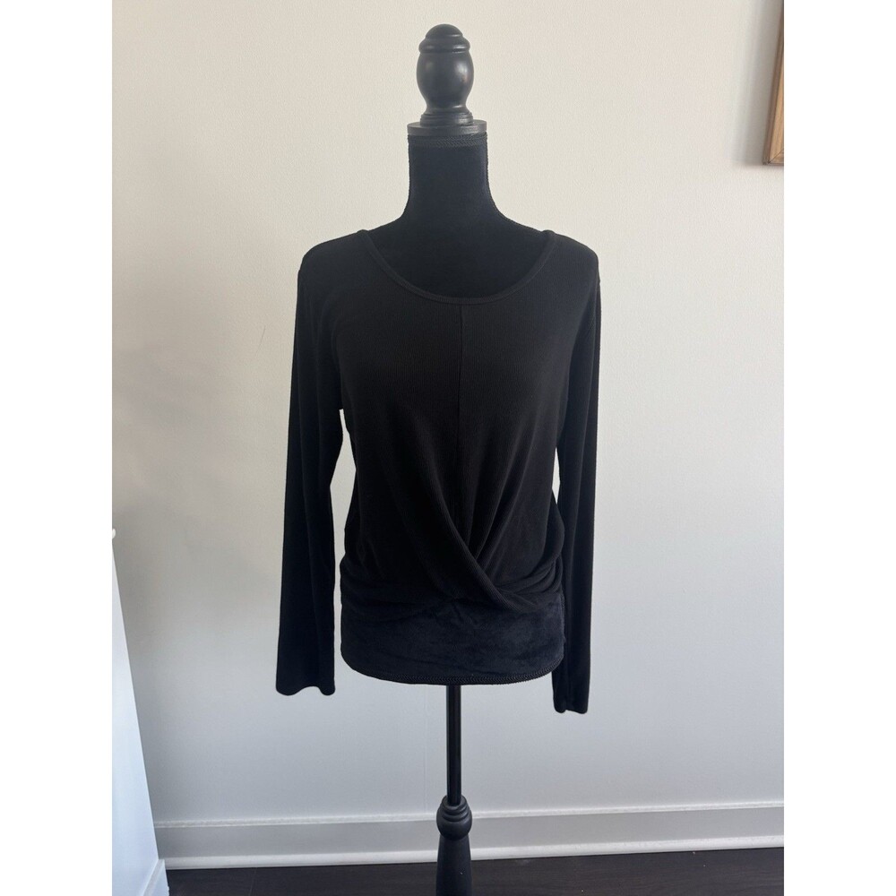 Andrew Marc Sport Black Long Sleeve Ribbed Crop Twist Front Top Size Medium